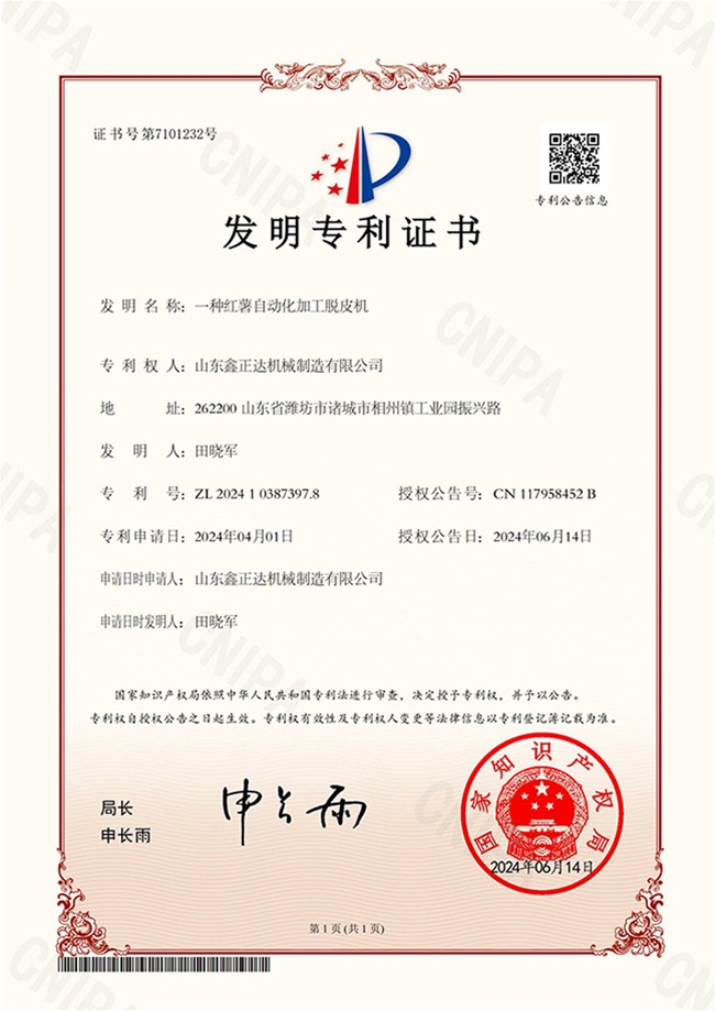 一种红薯自动化加工脱皮机